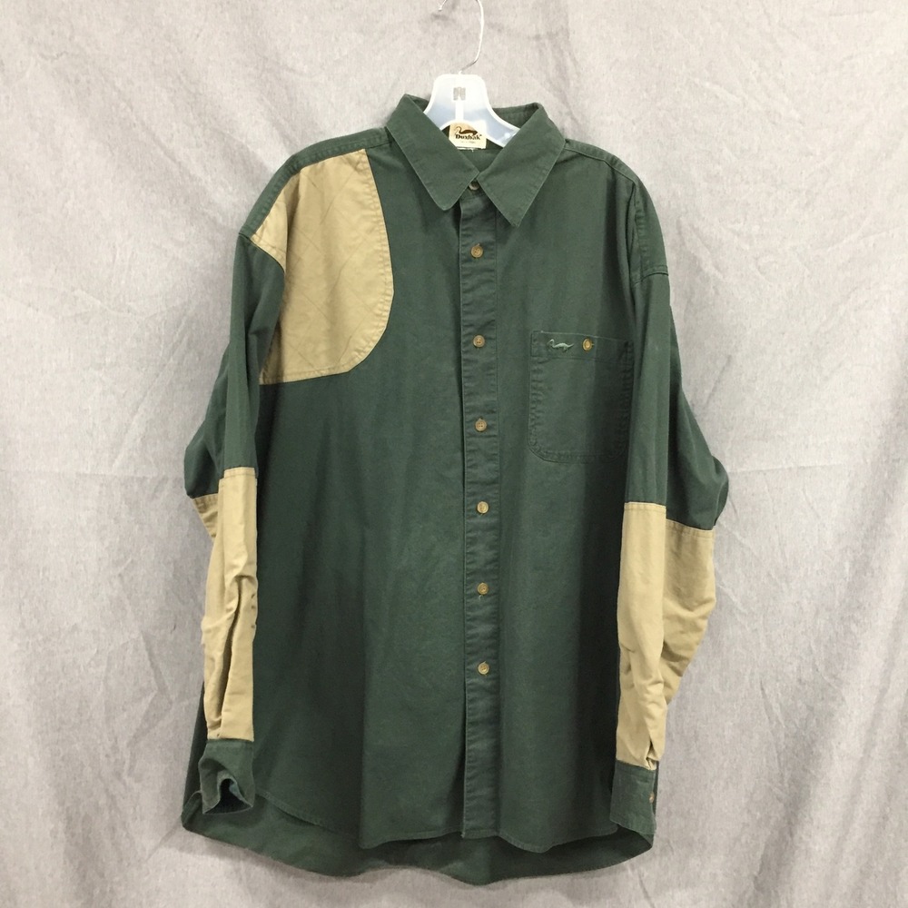 Duxbak Mens Green Shooting Shirt Quilted Shoulder‎ Patch Hunting Workwear Large